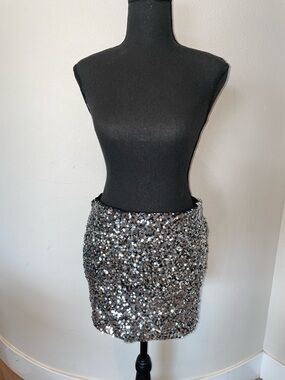 DKNY Silver Sequin Mini Skirt